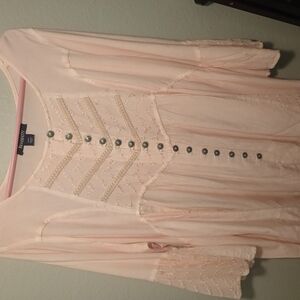 Roamans Pink Embroidered Button-Down Blouse